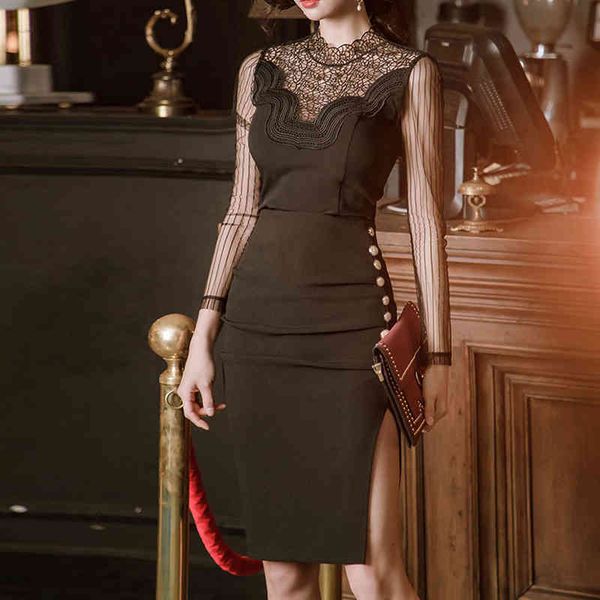 arrival fashion midi spring ladies'party black temperament perspective Chiffon lace thin pencil button dress, Black;gray
arrival fashion midi spring ladies'party black temperament perspective Chiffon lace thin pencil button dress, Black;gray