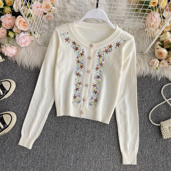 women's sweaters short knit cardigan female sweater autumn thin neck long sleeve sweet floral embroidery 9b7h, White;black
women's sweaters short knit cardigan female sweater autumn thin neck long sleeve sweet floral embroidery 9b7h, White;black