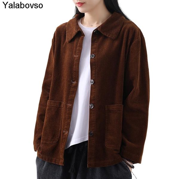 women's jackets lapel corduroy coat r loose retro spring and autumn jacket long sleeve cardigan for female brown black purple, Black;brown
women's jackets lapel corduroy coat r loose retro spring and autumn jacket long sleeve cardigan for female brown black purple, Black;brown