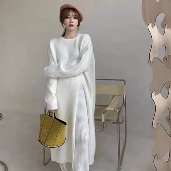 women's sweaters korean fashion long sweater women o neck sleeve solid pullover front split knitted autumn winter jumper, White;black
women's sweaters korean fashion long sweater women o neck sleeve solid pullover front split knitted autumn winter jumper, White;black