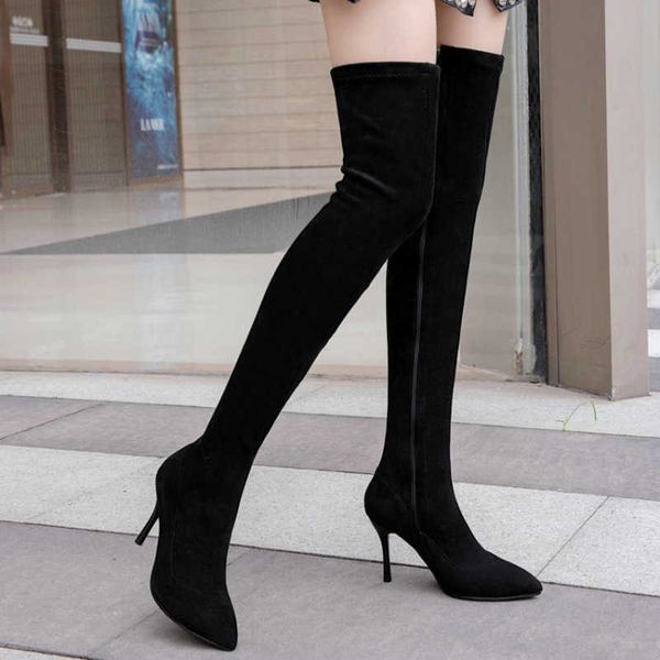 solid black thin high heels stretch booties for woman winter knee high boots womens shoes thigh high woman boots overknees 210611
solid black thin high heels stretch booties for woman winter knee high boots womens shoes thigh high woman boots overknees 210611