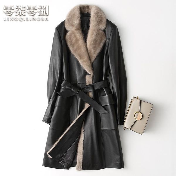 women's leather & faux zero and pure 2021 sheep skin female long down jacket cultivate morality collar, Black
women's leather & faux zero and pure 2021 sheep skin female long down jacket cultivate morality collar, Black