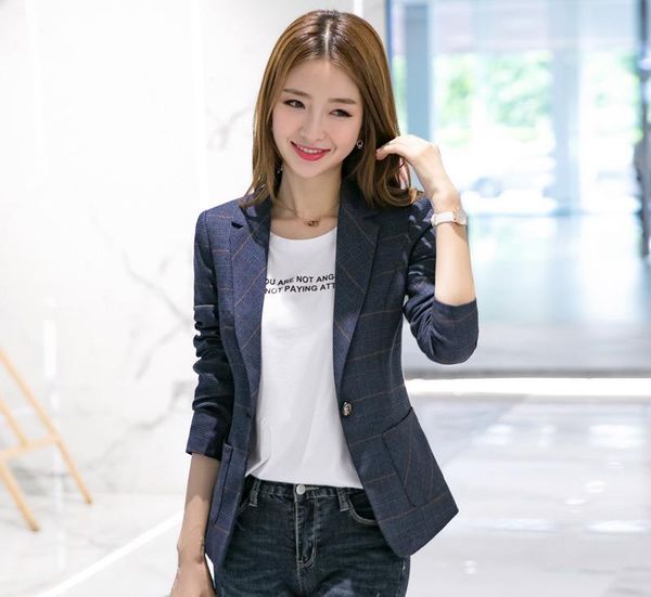women's suits & blazers auttum fashion korean women blazer jacket plaid pockets coat slim single breasted outwear gray dark blue, White;black
women's suits & blazers auttum fashion korean women blazer jacket plaid pockets coat slim single breasted outwear gray dark blue, White;black