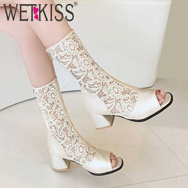 wetkiss lace summer boots women boots white thick high heels shoes female peep toe cross tied shoes ladies plus size 33-46 210630, Black
wetkiss lace summer boots women boots white thick high heels shoes female peep toe cross tied shoes ladies plus size 33-46 210630, Black