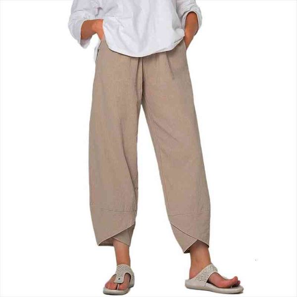 women solid color pocket irregular hem loose cropped pants cotton linen trousers, Black;white
women solid color pocket irregular hem loose cropped pants cotton linen trousers, Black;white
