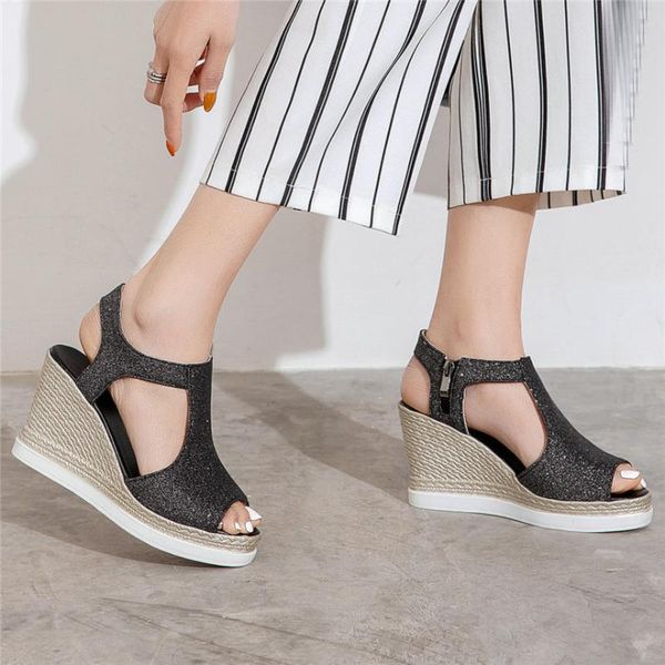 women shiny glitter platform wedges high heel gladiator sandals female breathable lace open toe party pumps shoes, Black
women shiny glitter platform wedges high heel gladiator sandals female breathable lace open toe party pumps shoes, Black
