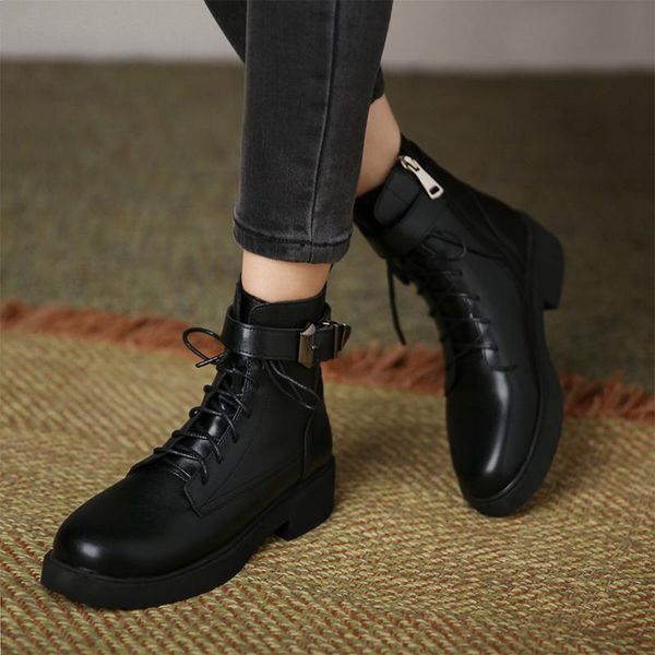 boots leather ankle fashion women's with fleece lining to keep warm winter ladies lace-up platform shoes, Black
boots leather ankle fashion women's with fleece lining to keep warm winter ladies lace-up platform shoes, Black