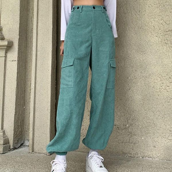 women corduroy long trousers female ladies elastic high waist solid cargo pants with pockets loose bottoms clothing fall winter women's, Black;white
women corduroy long trousers female ladies elastic high waist solid cargo pants with pockets loose bottoms clothing fall winter women's, Black;white
