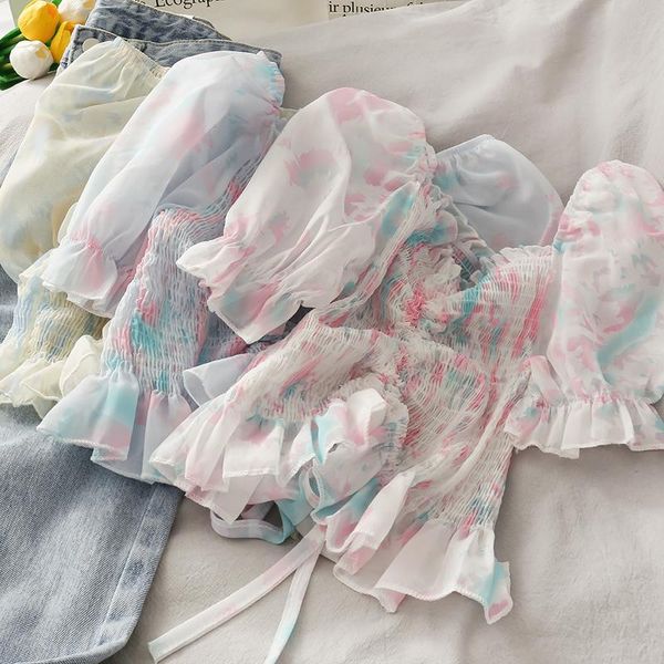 women's blouses & shirts sweet ruffles pleated chiffon shirt 2021 summer women puff sleeve drawstring cropped girls womens clothing, White
women's blouses & shirts sweet ruffles pleated chiffon shirt 2021 summer women puff sleeve drawstring cropped girls womens clothing, White