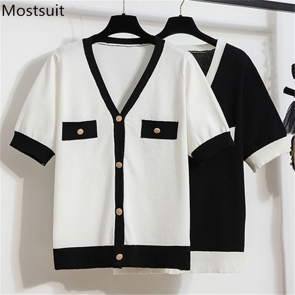 plus size summer knitted cardigan sweater women vintage elegant short sleeve v-neck single breasted jumpers femme 210513, White;black
plus size summer knitted cardigan sweater women vintage elegant short sleeve v-neck single breasted jumpers femme 210513, White;black