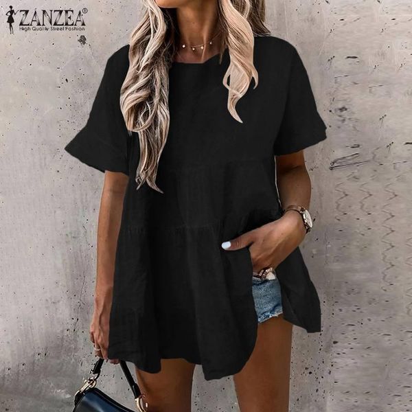women's blouses & shirts zanzea elegant short sleeve solid shirt women summer ruffle blouse casual loose tunic chemise cotton blusas, White
women's blouses & shirts zanzea elegant short sleeve solid shirt women summer ruffle blouse casual loose tunic chemise cotton blusas, White
