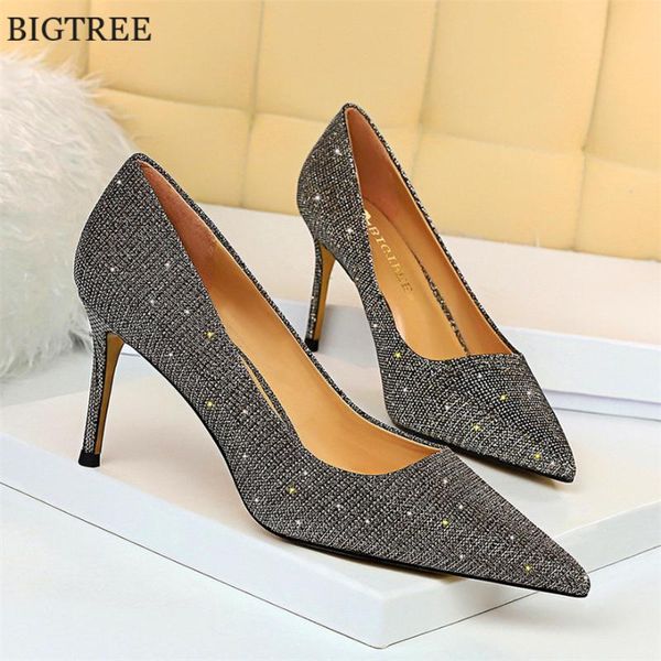 dress shoes women 7.5cm high heels single champagne shining sequins elegant lady office pumps plus size pointed toe party woman, Black 
dress shoes women 7.5cm high heels single champagne shining sequins elegant lady office pumps plus size pointed toe party woman, Black
