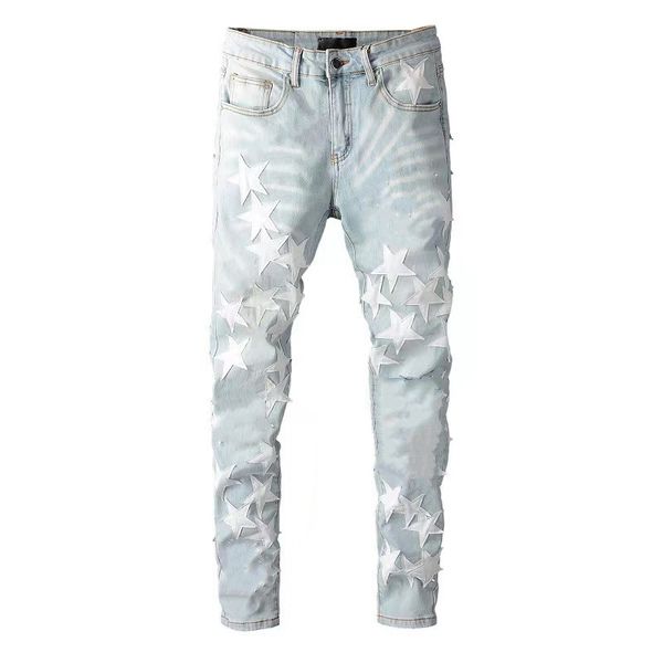 fashion character summer mens jeans slim designer style leisure stripes mans regular modern star pattern motorbike pants, Blue
fashion character summer mens jeans slim designer style leisure stripes mans regular modern star pattern motorbike pants, Blue