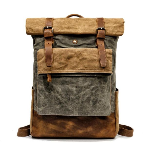 backpack 2021 retro oil wax canvas bag travel outdoor casual mountaineering students contrast color crazy horse leather
backpack 2021 retro oil wax canvas bag travel outdoor casual mountaineering students contrast color crazy horse leather