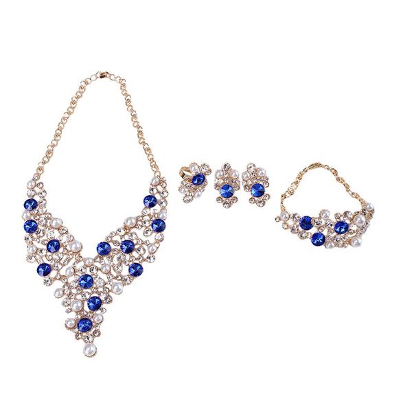 earrings & necklace fashion bridal set dubai luxury crystal wedding jewelry sets party costume jewellery gifts for women, Silver