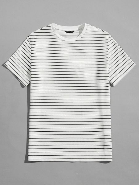 men round neck striped tee c0d9#, White;black
men round neck striped tee c0d9#, White;black
