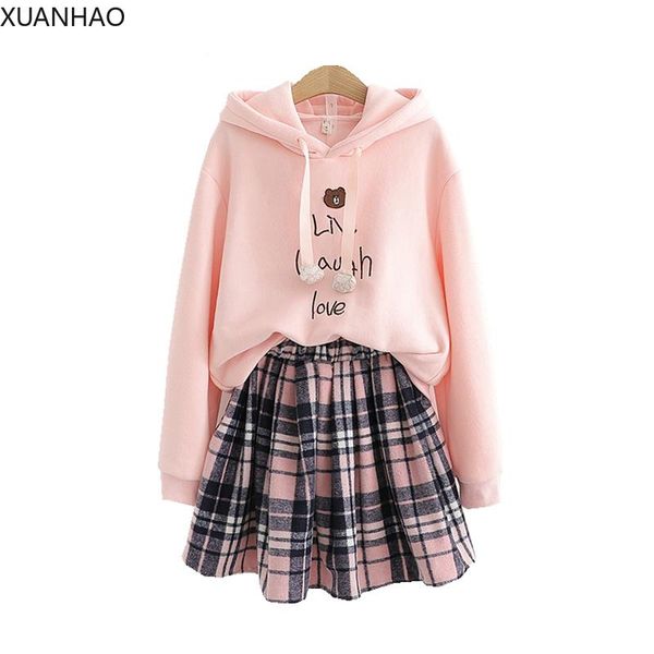 women's sets peter cartoon bear embroidery hooded sweatshirt and plaid pleated skirts 2021 umer two piece set dress, White
women's sets peter cartoon bear embroidery hooded sweatshirt and plaid pleated skirts 2021 umer two piece set dress, White