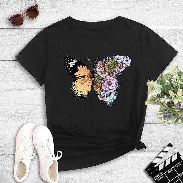 women's t-shirt summer breathable fabric sport fashion casual loose butterfly print round neck short sleeve manga corta, White
women's t-shirt summer breathable fabric sport fashion casual loose butterfly print round neck short sleeve manga corta, White