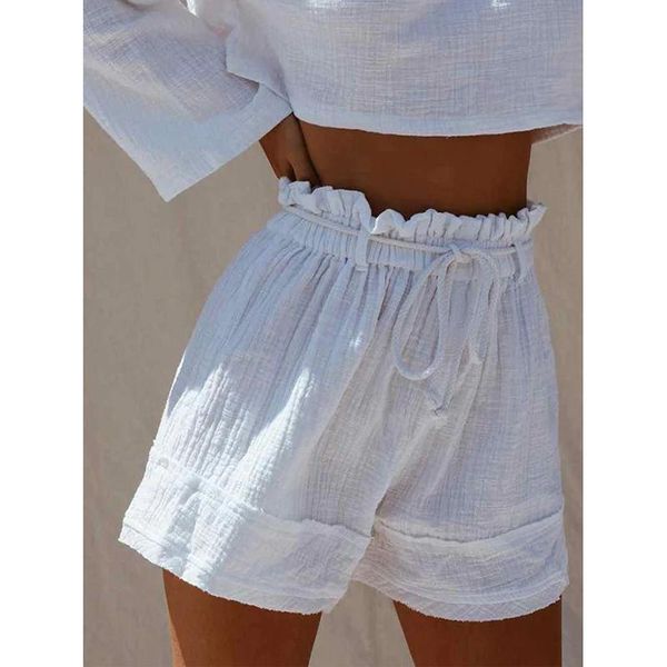 women's shorts summer women casual drawstring running sports solid high waist fashion female loose 2021, White;black
women's shorts summer women casual drawstring running sports solid high waist fashion female loose 2021, White;black