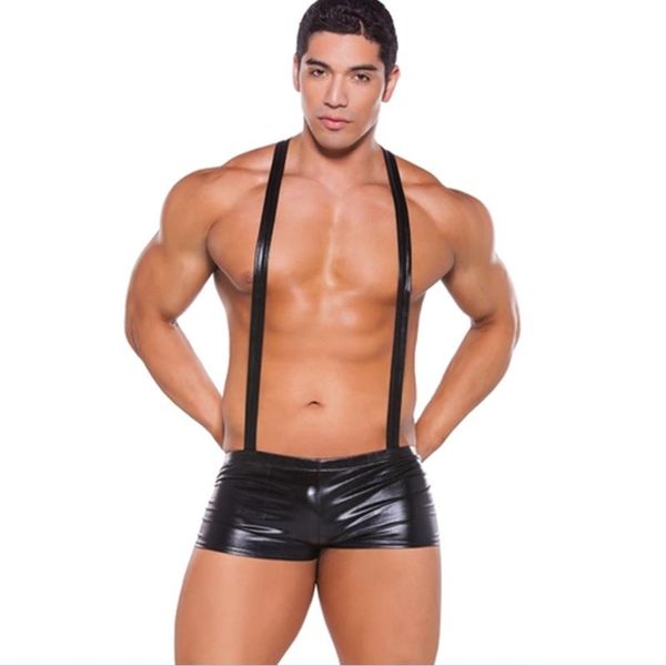 men's shorts black faux leather mens exotic parties night club fetish wear striped boxer overalls male erotic underwear costumes, White;black
men's shorts black faux leather mens exotic parties night club fetish wear striped boxer overalls male erotic underwear costumes, White;black