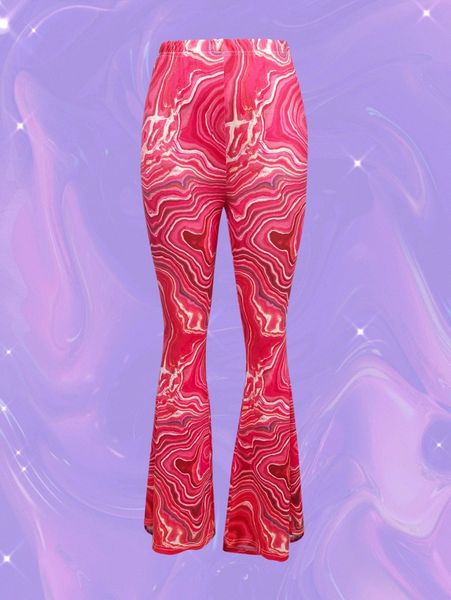 marbled print flare leg pants 63vg#, Black;white