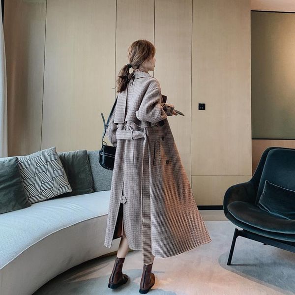 women's wool & blends fashion 2021 fall winter women oversize jacket casual woolen plaid loose maxi long coat female office ladies with, Black
women's wool & blends fashion 2021 fall winter women oversize jacket casual woolen plaid loose maxi long coat female office ladies with, Black