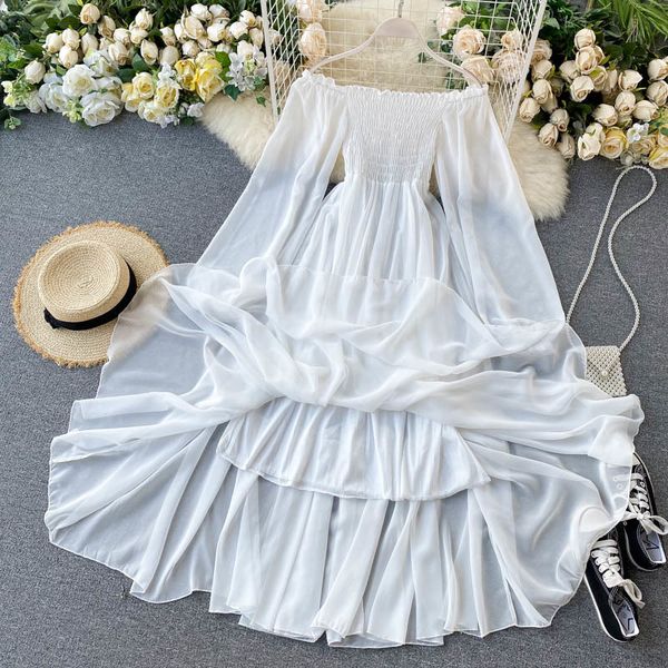spring autumn women elegant holiday dresses puff sleeve slash neck off shoulder smocked white chiffon waistline dress 210513, Black;gray
spring autumn women elegant holiday dresses puff sleeve slash neck off shoulder smocked white chiffon waistline dress 210513, Black;gray