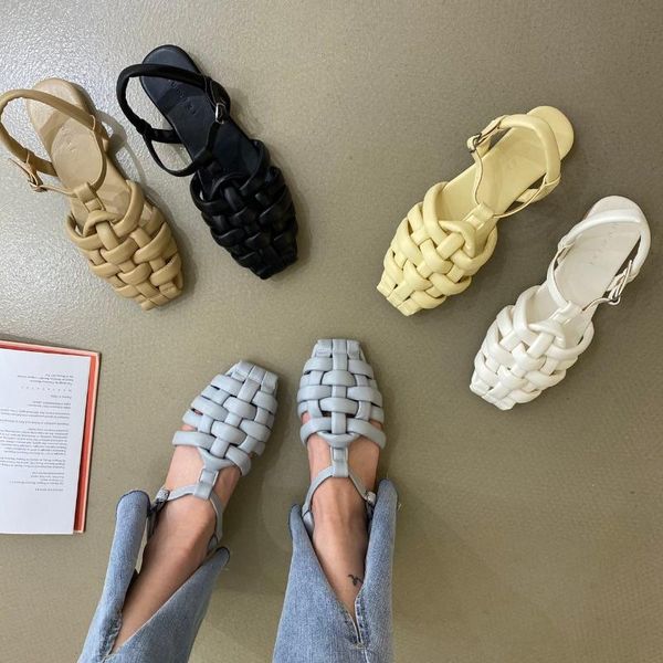 women 2021 european and american retro woven rome sandals summer fashion pu leather flat casual one word buckle, Black
women 2021 european and american retro woven rome sandals summer fashion pu leather flat casual one word buckle, Black