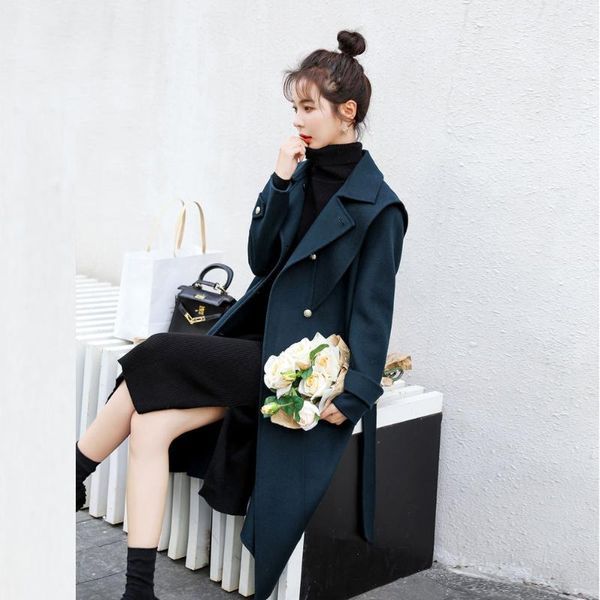 women's wool & blends women solid color woolen coat 2021 female autumn winter jacket ladies loose cloak overcoat mid-length casual a48, Black
women's wool & blends women solid color woolen coat 2021 female autumn winter jacket ladies loose cloak overcoat mid-length casual a48, Black