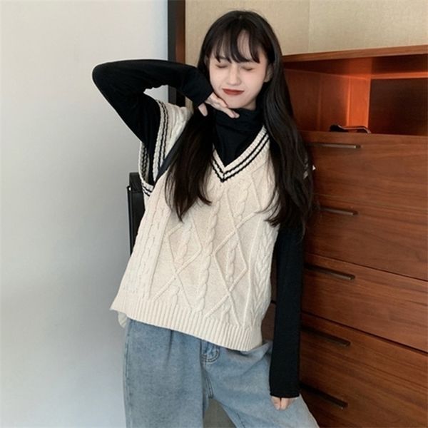 2 colors korean preppy style v-neck color patchwork v neck vest womens knitted sweaters (c9296), Black;white
2 colors korean preppy style v-neck color patchwork v neck vest womens knitted sweaters (c9296), Black;white