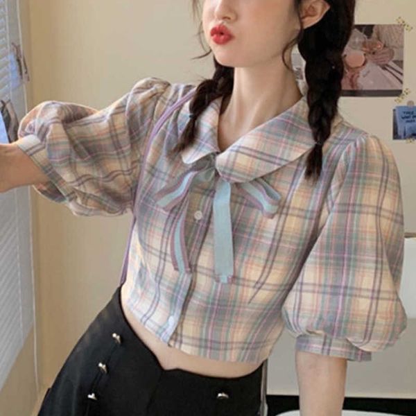 plaid vintage blouse women summer bow half sleeve korean style elegant casual shirt french retro puff female 210604, White
plaid vintage blouse women summer bow half sleeve korean style elegant casual shirt french retro puff female 210604, White