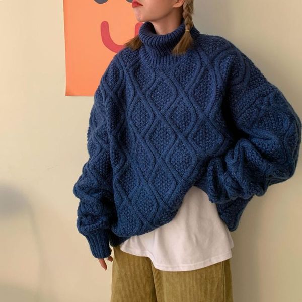 women's sweaters autumn loose retro high neck thick knitted sweater pullover trendy women all-match fashion top, White;black
women's sweaters autumn loose retro high neck thick knitted sweater pullover trendy women all-match fashion top, White;black