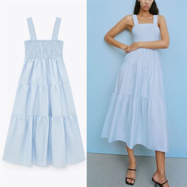 blue pleated summer dresses women sleeveless wide straps smocked elastic midi party dress female chic backless vestidos 210524, Black;gray
blue pleated summer dresses women sleeveless wide straps smocked elastic midi party dress female chic backless vestidos 210524, Black;gray