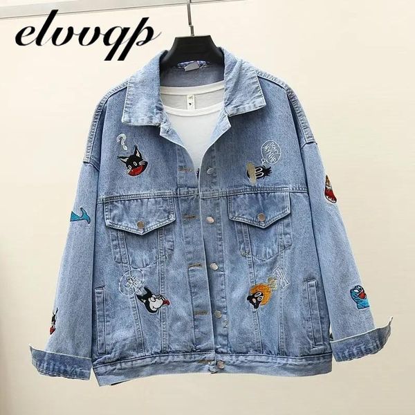 autumn cartoons denim jacket women 2021 embroidery single breasted loose spring coat female blue casual overcoat mujer women's jackets, Black;brown
autumn cartoons denim jacket women 2021 embroidery single breasted loose spring coat female blue casual overcoat mujer women's jackets, Black;brown