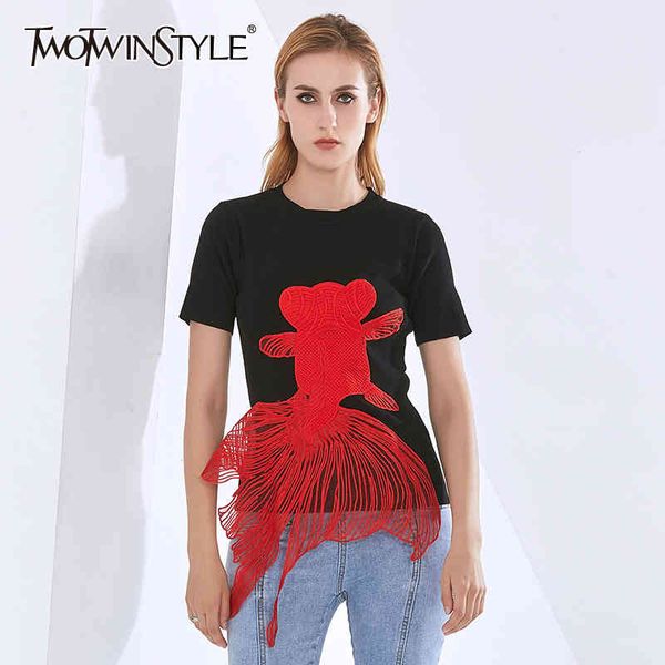 twotwinstyle casual embroidered animal t shirt for female o neck short sleeve t shirts women clothing summer fashion 210517, White
twotwinstyle casual embroidered animal t shirt for female o neck short sleeve t shirts women clothing summer fashion 210517, White