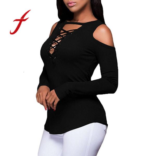 women's t-shirt feitong plus size womens shirts causal strapless lace up cross neck bandage long sleeve tee shirt femme camisetas muje, White
women's t-shirt feitong plus size womens shirts causal strapless lace up cross neck bandage long sleeve tee shirt femme camisetas muje, White
