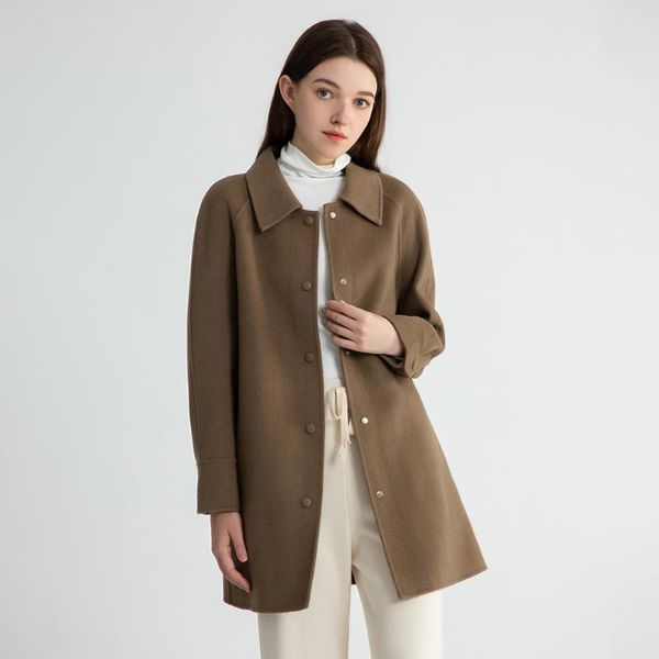 women's wool & blends rongtai 2021 autumn winter honey brown double-sided coat round lapel single breasted, Black
women's wool & blends rongtai 2021 autumn winter honey brown double-sided coat round lapel single breasted, Black