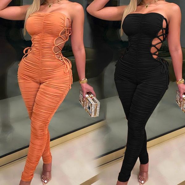 style 2021 women clothes solid color hollow out pleated jumpsuit sleeveless side bandage one piece skinny romper overalls women's jumps, Black;white
style 2021 women clothes solid color hollow out pleated jumpsuit sleeveless side bandage one piece skinny romper overalls women's jumps, Black;white