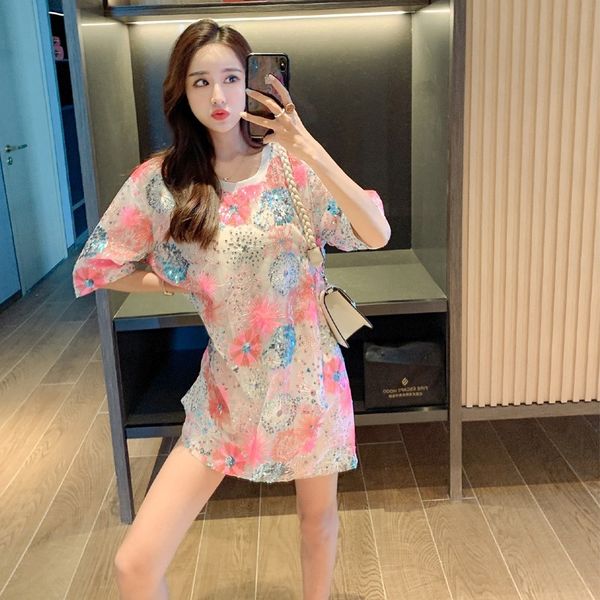 tee women sequined mesh long t-shirts colorful floral sequin sweet dresses party celibrity, White
tee women sequined mesh long t-shirts colorful floral sequin sweet dresses party celibrity, White