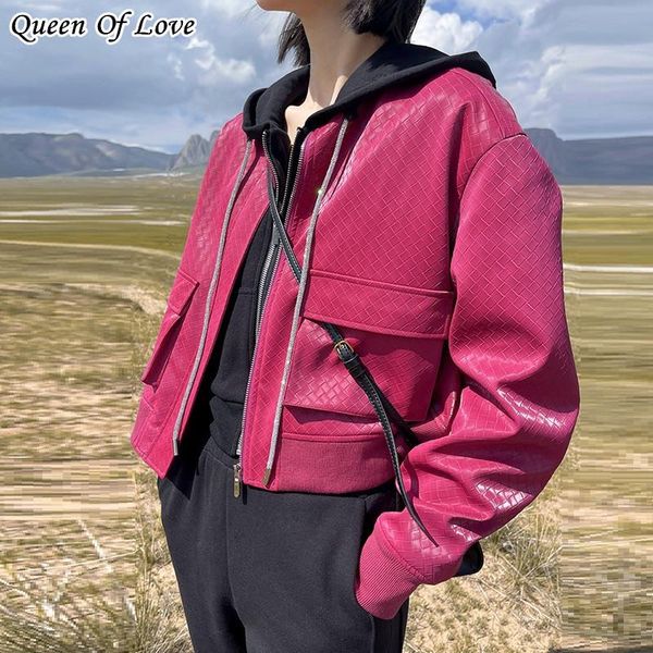 women's jackets 2021 autumn winter woven leather jacket women long sleeve zipper big pocket and coats outwear y2k, Black;brown
women's jackets 2021 autumn winter woven leather jacket women long sleeve zipper big pocket and coats outwear y2k, Black;brown