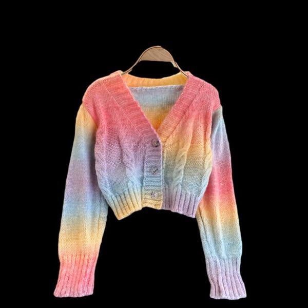 women's knits & tees merry pretty autumn winter korean gentle wind jacket women short all-match rainbow striped knitted cardigan sweate, White
women's knits & tees merry pretty autumn winter korean gentle wind jacket women short all-match rainbow striped knitted cardigan sweate, White