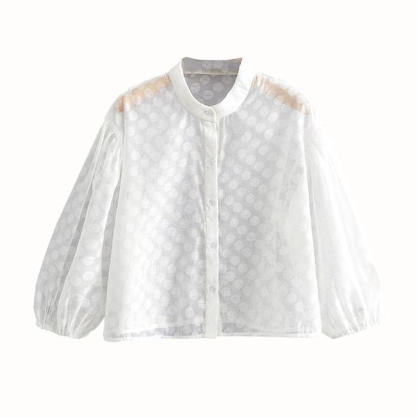 sweet polka dot print crop half sleeve transparent design white blouses female casual chic short 210430
sweet polka dot print crop half sleeve transparent design white blouses female casual chic short 210430
