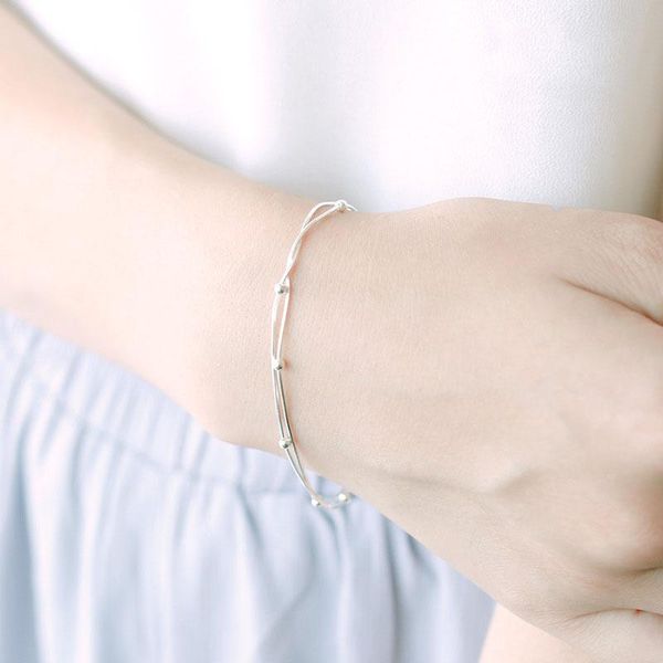 link, chain fashion silver color double layer simple wild adjustable jewelry handmade bracelet customize gift for women round bead, Black
link, chain fashion silver color double layer simple wild adjustable jewelry handmade bracelet customize gift for women round bead, Black