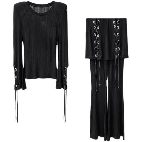 women's two piece pants getspring women pant set bandage long sleeve t-shirt high waist wide leg fashion black two-piece suit 2021, White
women's two piece pants getspring women pant set bandage long sleeve t-shirt high waist wide leg fashion black two-piece suit 2021, White