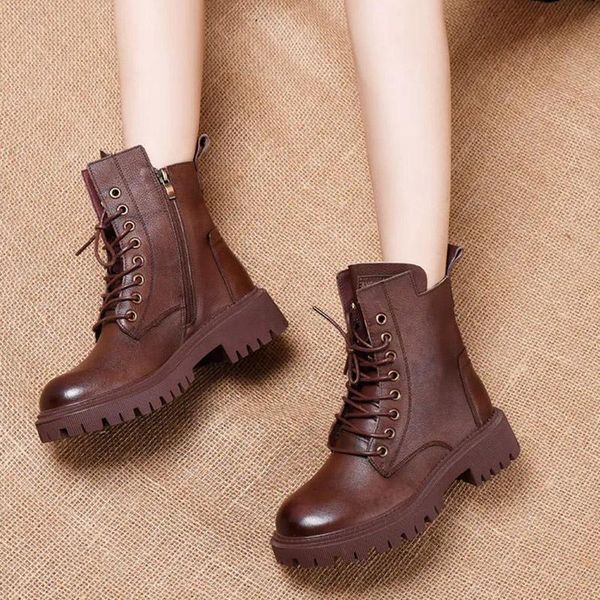 handsome british leather side zipper platform ankle boots rider lace-up mid-cut, Black
handsome british leather side zipper platform ankle boots rider lace-up mid-cut, Black