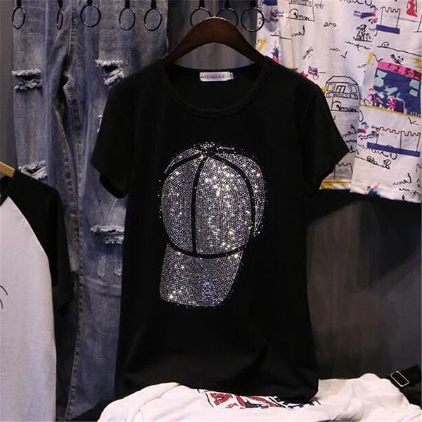 summer fashion cotton short sleeve women t shirt casual black drill diamond harajuku female t010, White
summer fashion cotton short sleeve women t shirt casual black drill diamond harajuku female t010, White