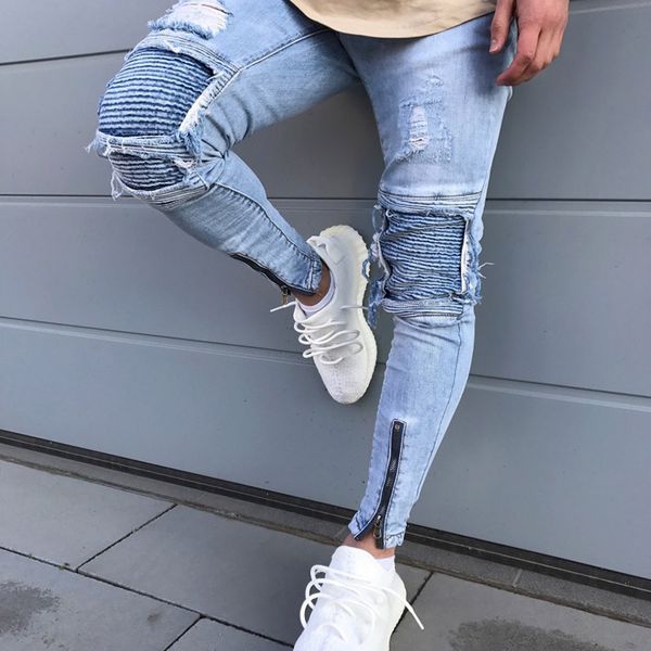 mens hip hop ripped jeans destroyed hole skinny biker zipper decorative light blue denim pants kg-156
mens hip hop ripped jeans destroyed hole skinny biker zipper decorative light blue denim pants kg-156