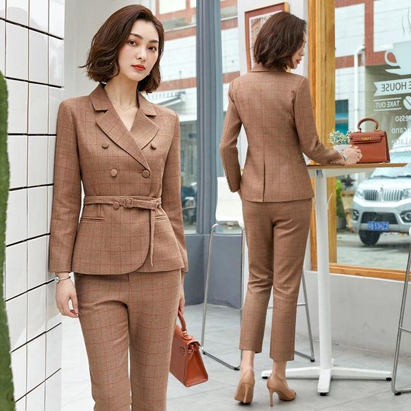 spring and autumn women's two piece trousers suit plaid jacket pants 2021 office suits & blazers, White;black 
spring and autumn women's two piece trousers suit plaid jacket pants 2021 office suits & blazers, White;black