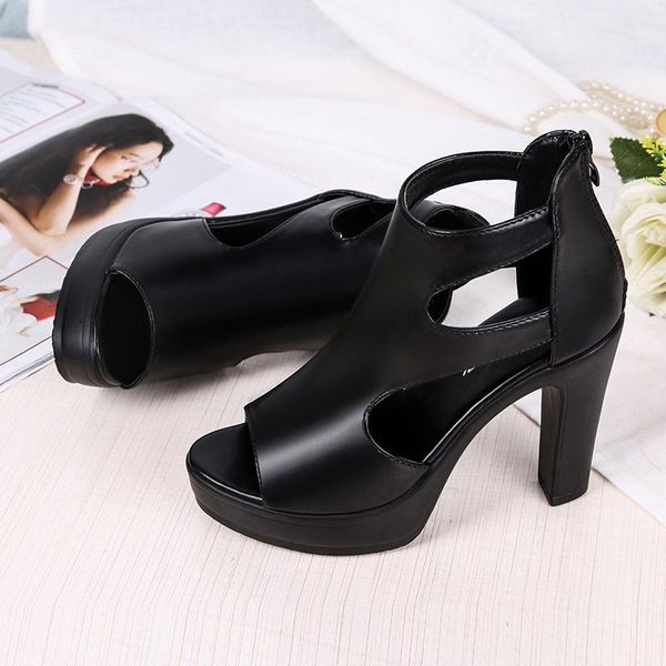 dress shoes female fashion sandals fish mouth pu leather hollow-carved design mom square heel elegant high heels zapatos u23-16, Black
dress shoes female fashion sandals fish mouth pu leather hollow-carved design mom square heel elegant high heels zapatos u23-16, Black