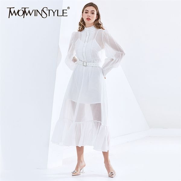 white minimalist midi dress for women stand collar long sleeve high waist sashes elegant dresses female 210520, Black;gray
white minimalist midi dress for women stand collar long sleeve high waist sashes elegant dresses female 210520, Black;gray